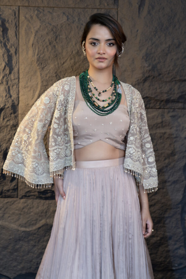 Taupe Cape and Skirt Set