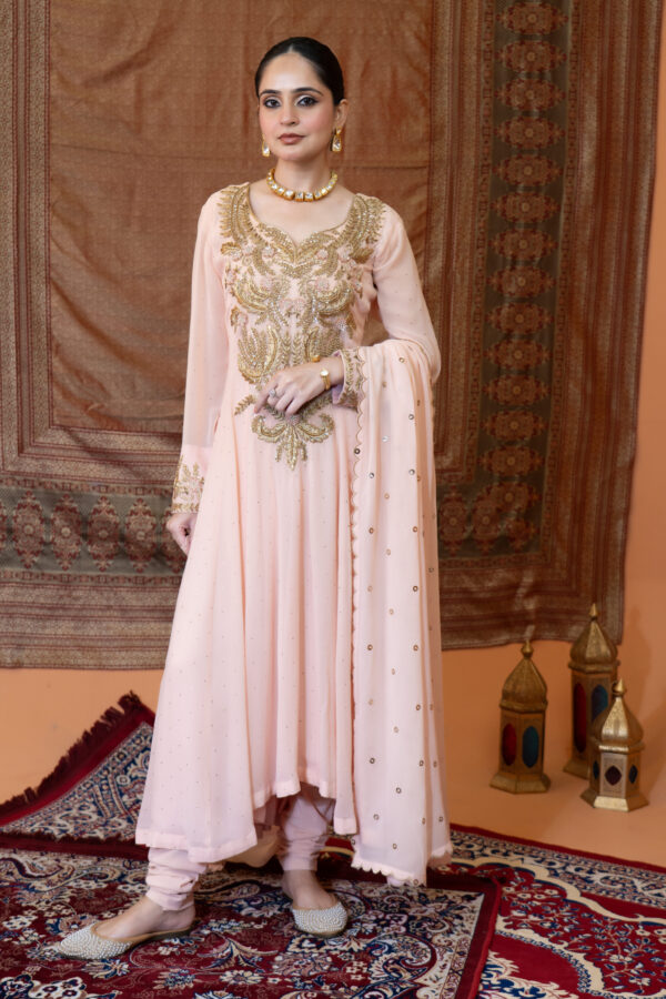 Aarzu High-Low Anarkali Suit – Pure Georgette with Mukaish