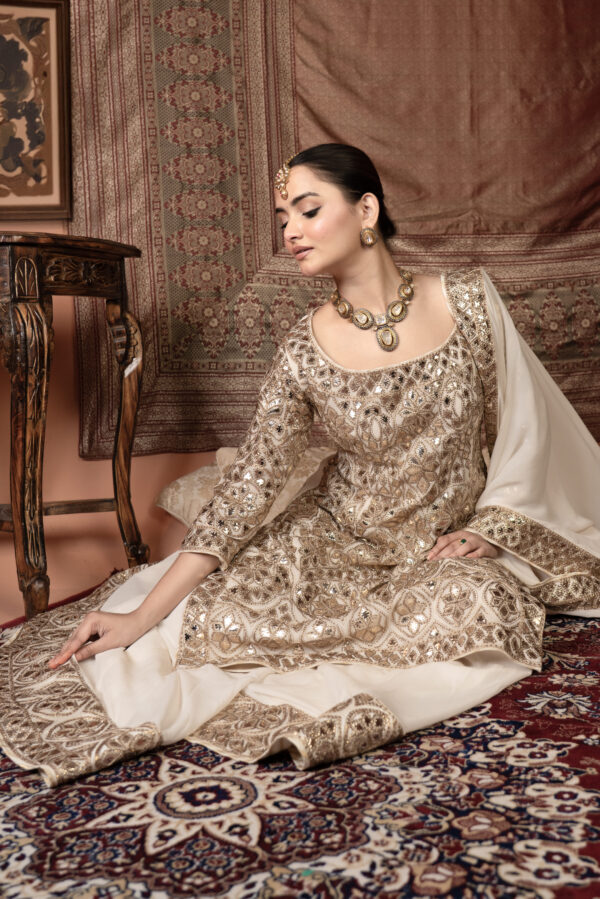 Chandni Sharara Set – Cream Pure Georgette with Abla Embroidery