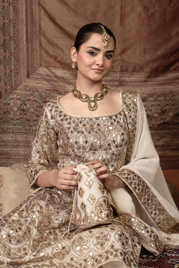 Chandni Sharara Set – Cream Pure Georgette with Abla Embroidery